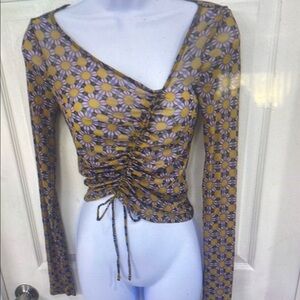 Floral Long Sleeve Ruched Top